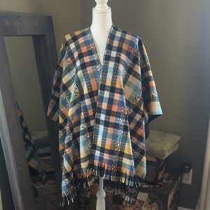 Elegant Plaid Women's Cape - Blue and Orange